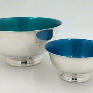 2 Vintage Reed & Barton Silver Plate Enamel Bowls